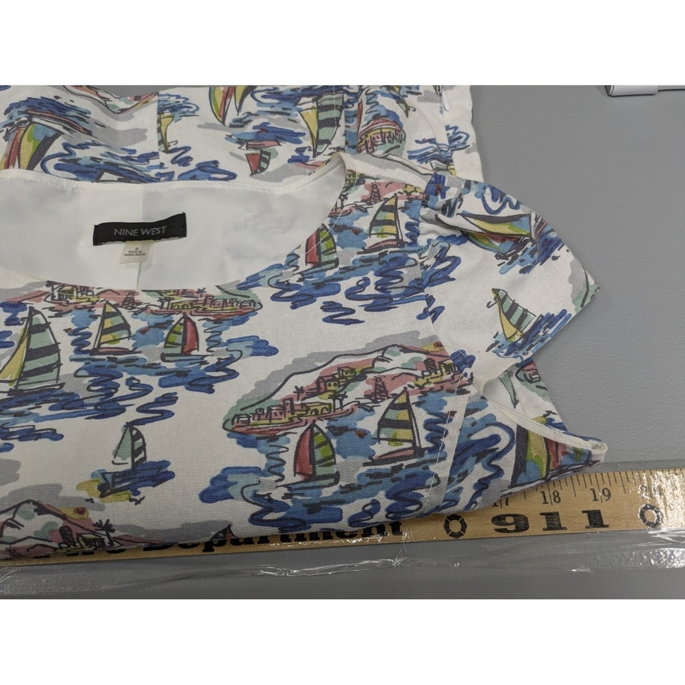 Sailboat Top Women's 8 Linen Blend Lined Mediterranean Coastal Grandma Casual - Picture 5 of 8